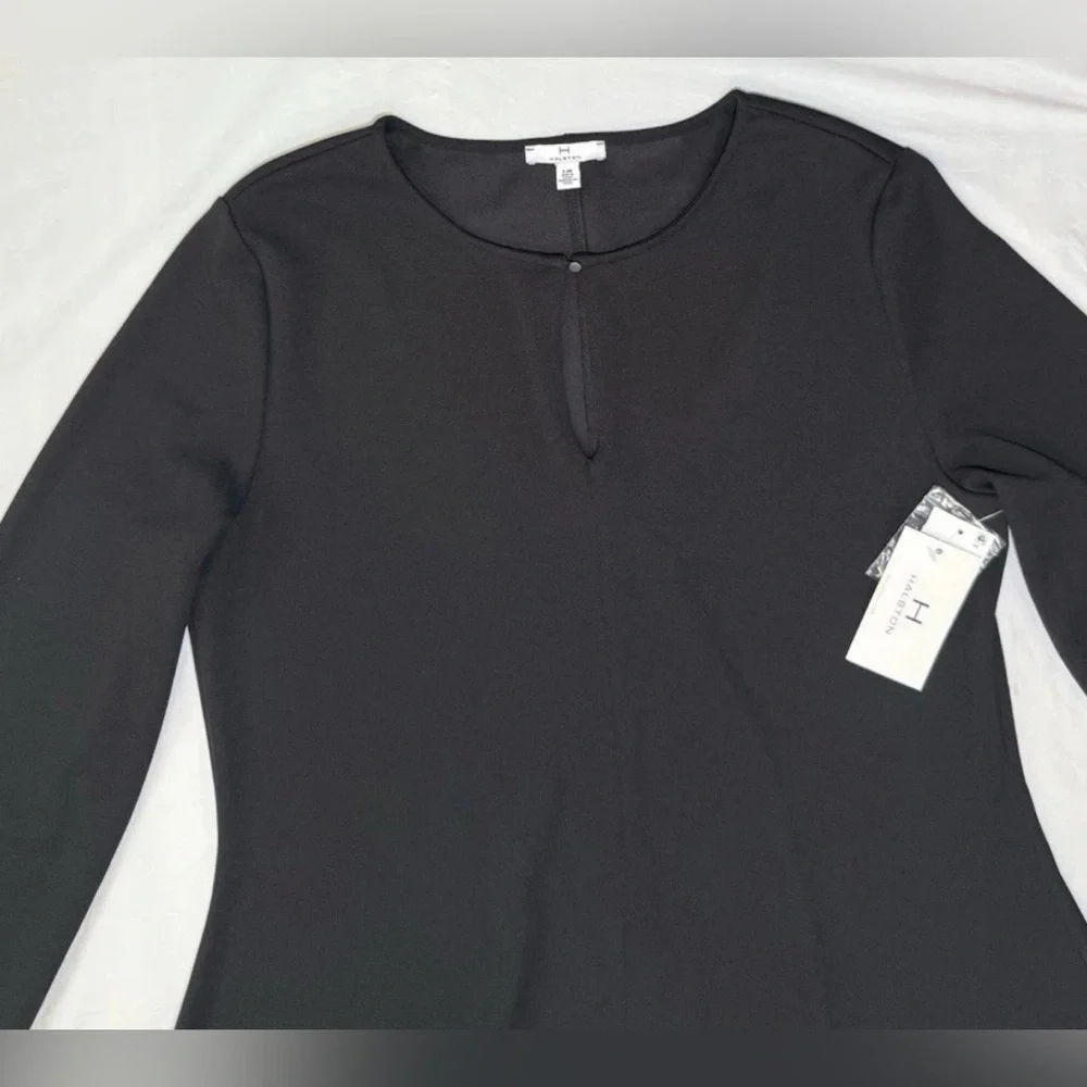 NWT Halston Key Hole Black Midi Dress Size L Large Designer Lightweight $119 - Picture 3 of 10